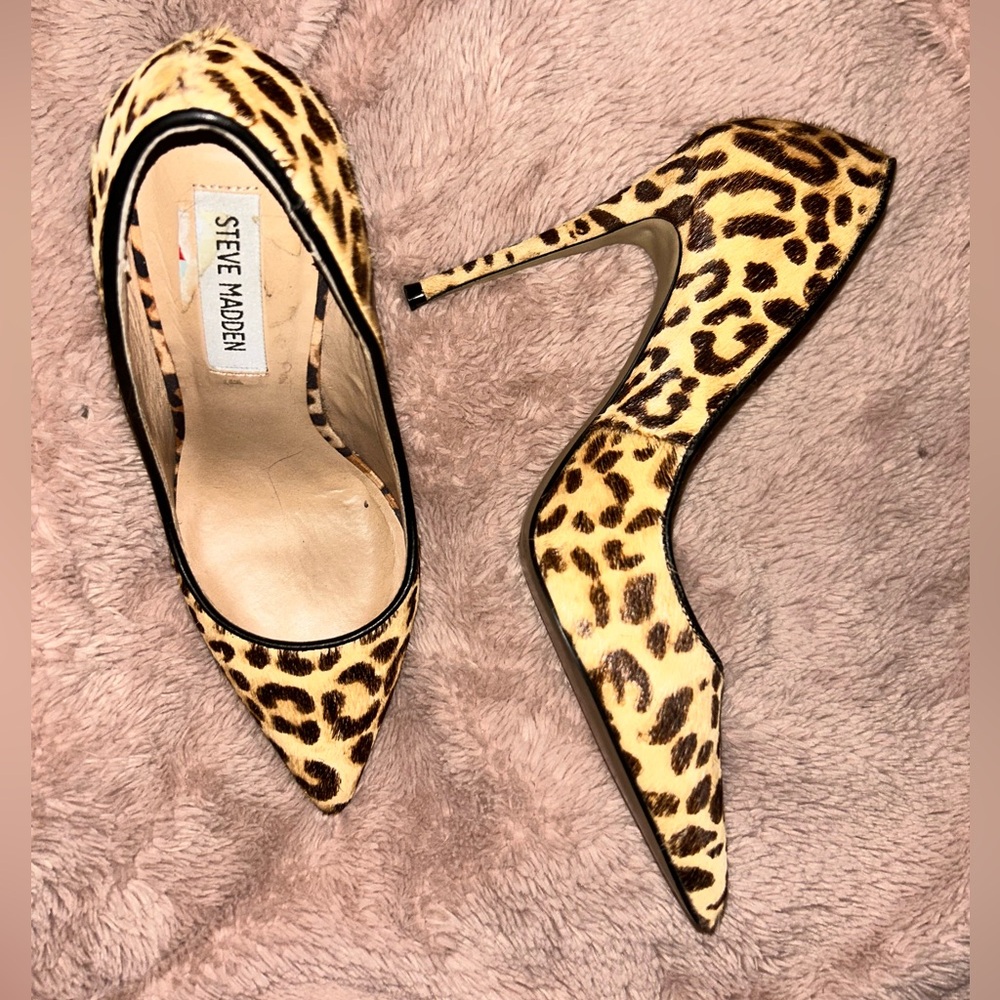 Steve Madden Daisie Leopard Print Leather Calf Fur Womens  High Heels Size 7.5